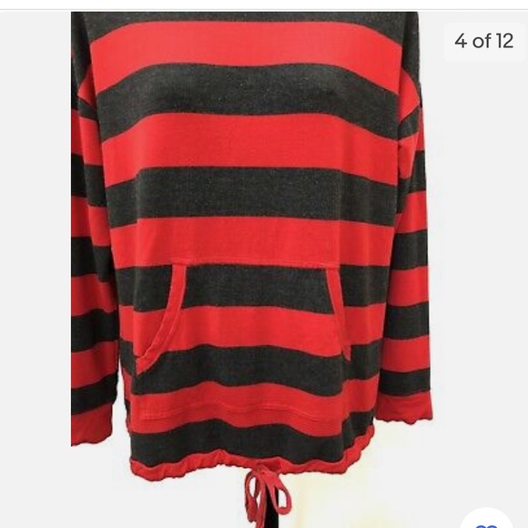 kensie Women’s top long sleeve Red and Gray striped drawstring waist - Picture 4 of 11